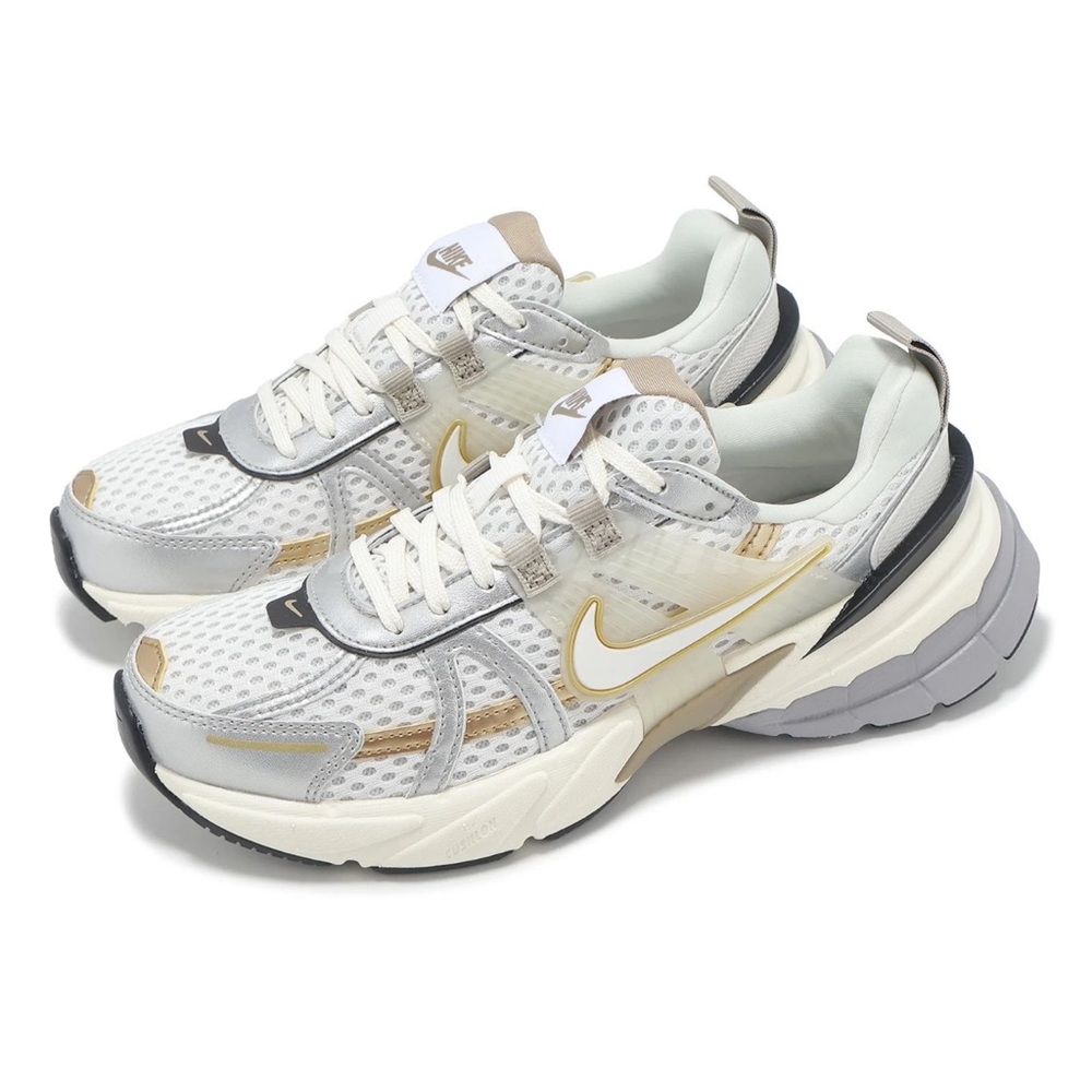 Nike Women's V2K Run Khaki, Metallic Silver and Gold Sneakers